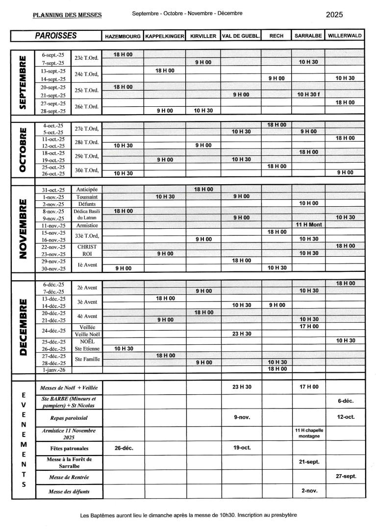 Plannig jusqu'au 31.12.2025