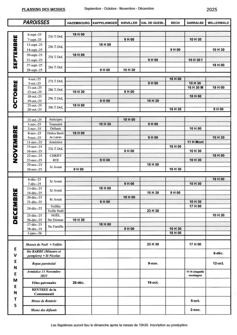 Plannig jusqu'au 31.12.2025
